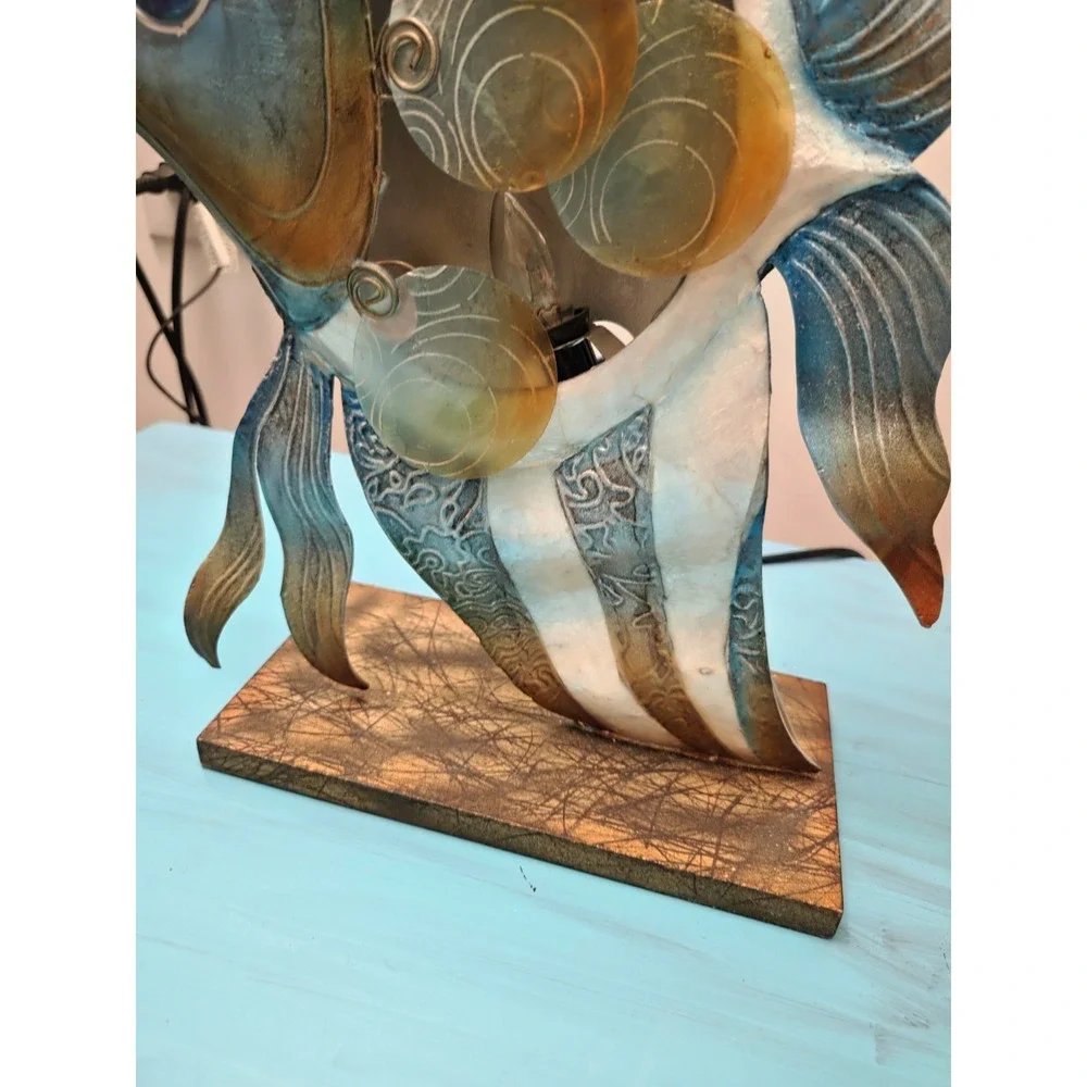 Pier 1 Imports Metal Fish Lamp Capiz Shell‎ Coastal Nautical Accent Light
